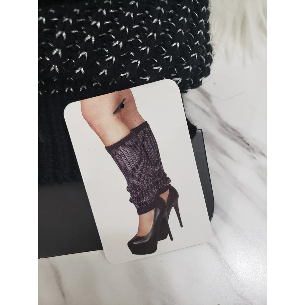 NEW - Steve Madden Knit Leg Warmers Black Silver‎ sweater winter fall boot socks